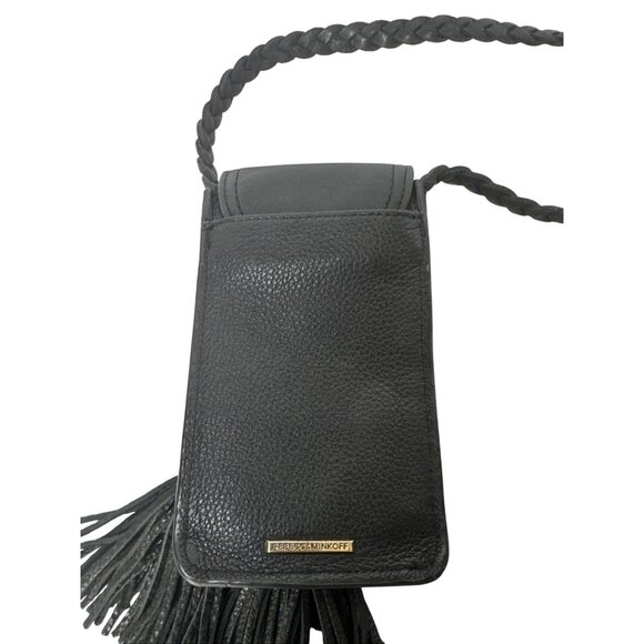 Rebecca Minkoff Black Leather Crossbody Bag With Braided Strap & Tassels - Picture 2 of 7